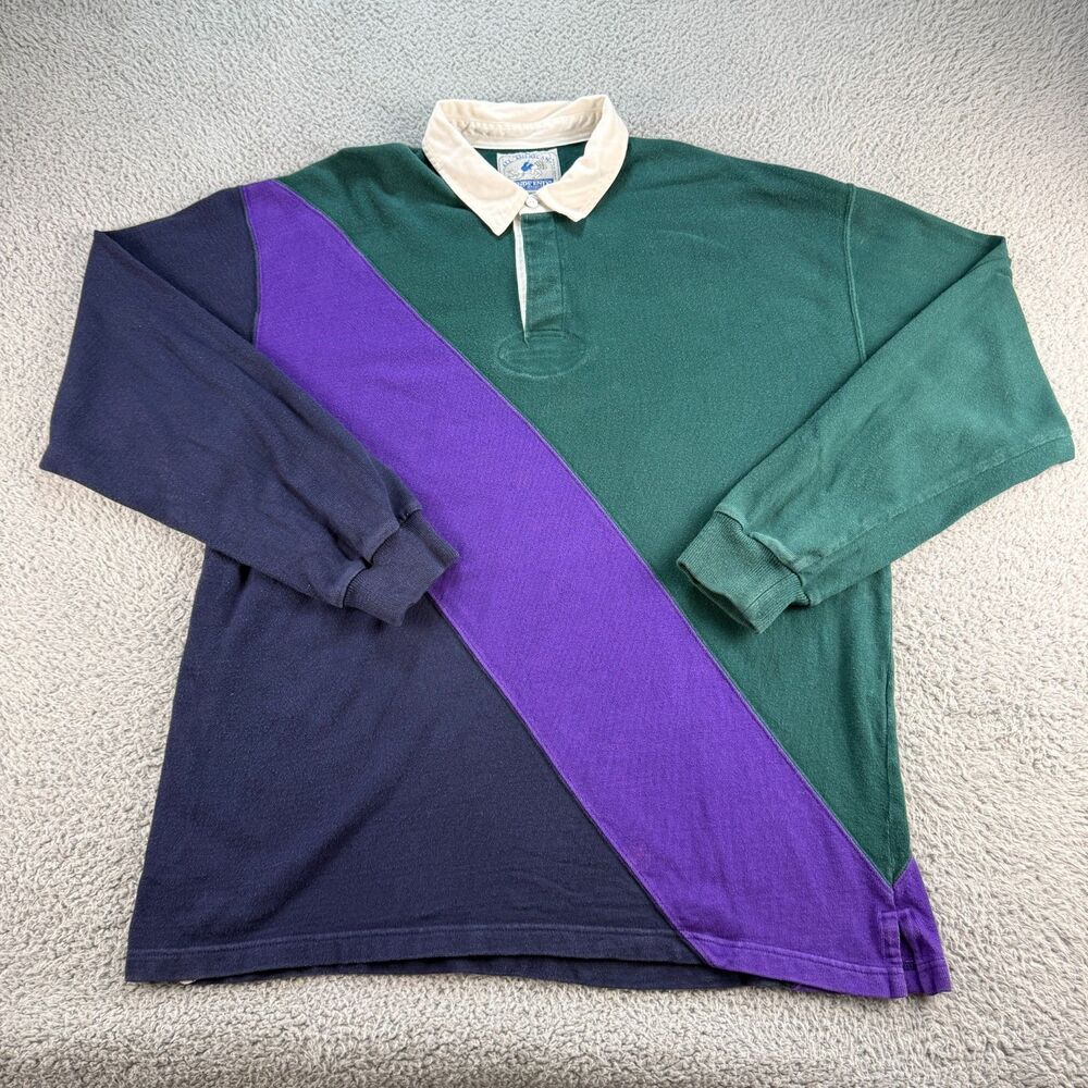 Vintage Lands’ End Colorblock Rugby Shirt Mens XL Made in USA 100% Cotton
